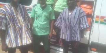 Banasco Seidu Nuhu secures ambulance for Tuna Emergency Medical Services station.