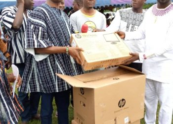 Bole- Bamboi MP presents computers for community library.