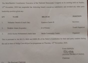 Bole- Bamboi NDC suspends 3 executives.