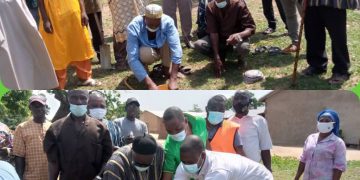 Global Communities cuts sod for new small town water supply in Mandari.