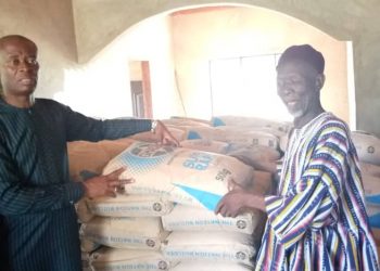 MP supports community with 350 bags of cement for the construction of household laterines.
