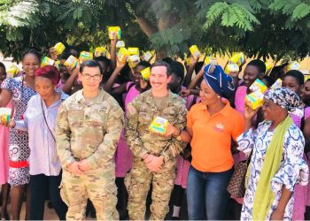 US Army medical outreach distributes free sanitary pads to girls in Bole Senior High School.