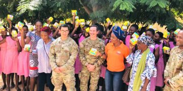 US Army medical outreach distributes free sanitary pads to girls in Bole Senior High School.