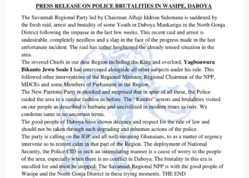 Savannah Regional NPP condemns recent police arrest of Daboya youth.
