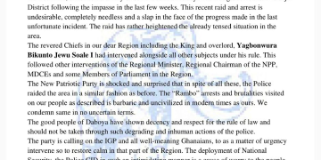 Savannah Regional NPP condemns recent police arrest of Daboya youth.