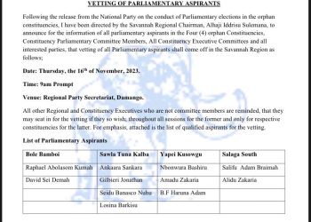 S/R NPP releases schedule for vetting of parliamentary aspirants.