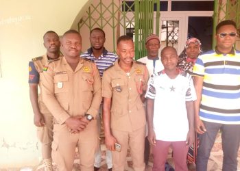 Staff of Yagbon radio receive fire safety training from Bole District Fire Officers.