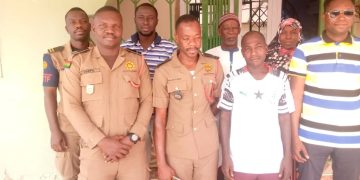 Staff of Yagbon radio receive fire safety training from Bole District Fire Officers.