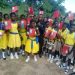 Queen Boresah aids Gbogdaa Volleyball Academy with learning materials.