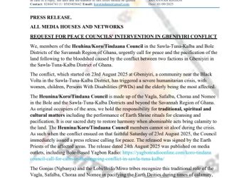 Heuhina/ Koro Tindana Council calls for Peace Council intervention in Gbenyir conflict .
