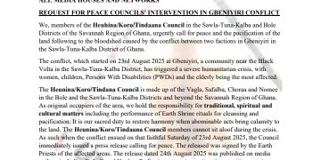 Heuhina/ Koro Tindana Council calls for Peace Council intervention in Gbenyir conflict .