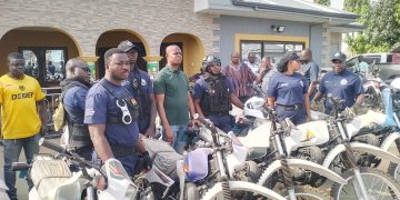 Deputy Minister of Lands and Natural Resources Donates 11 Motorbikes to Blue Water Guards.